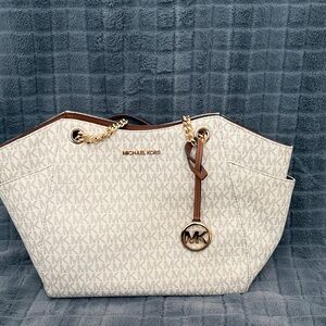 Michael Kors Cream and Brown Logo Tote